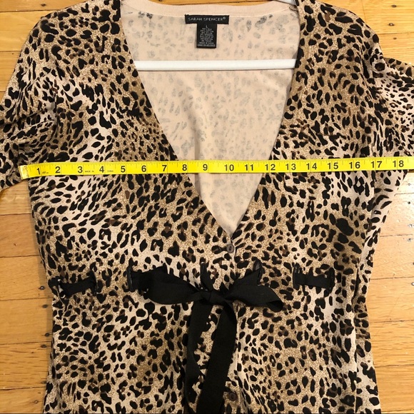 Sarah Spencer Silk Cheetah Cardigan Sweater w/ Bow - Picture 13 of 14